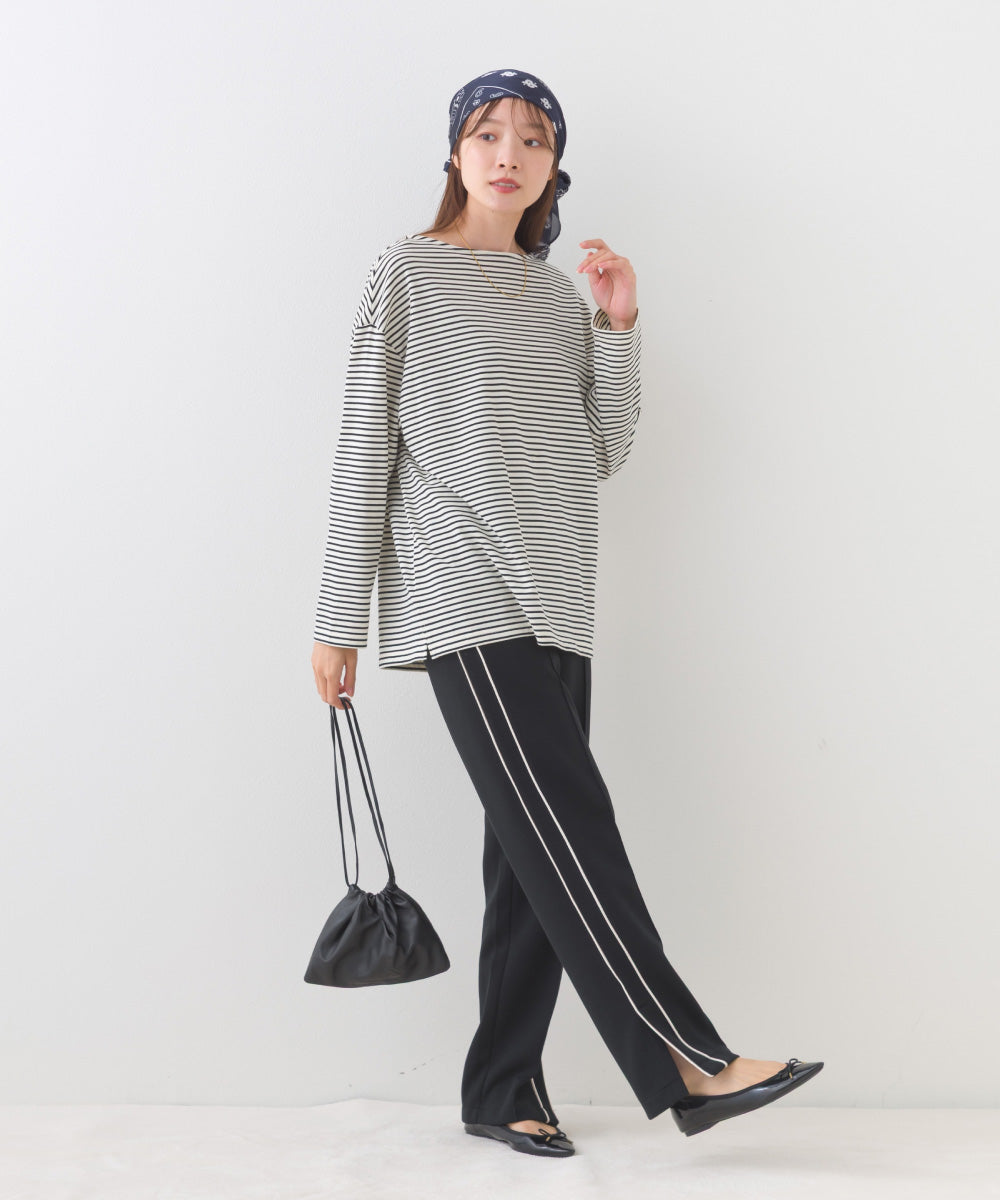 【OMNES】サイドスリットプルオーバー ボーダーロングスリーブTシャツ【253W430OMN100】