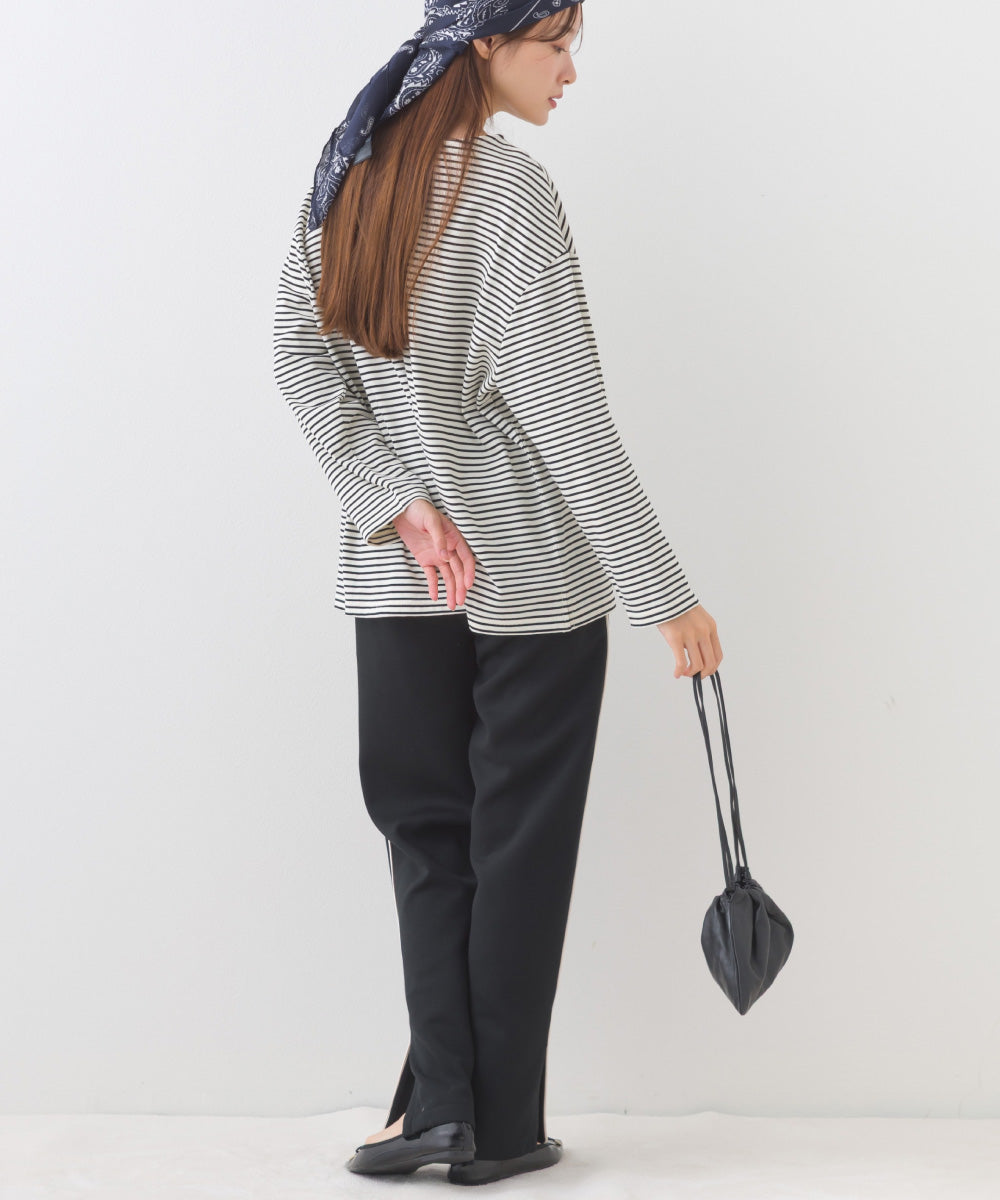 【OMNES】サイドスリットプルオーバー ボーダーロングスリーブTシャツ【253W430OMN100】