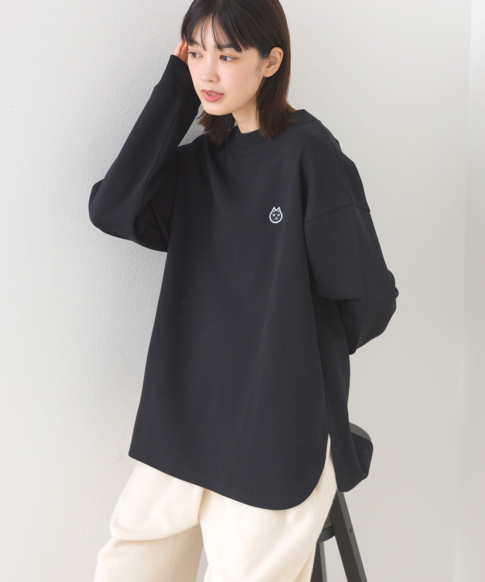 【228】ダンボールニット ラウンドヘム長袖Tシャツ ねこちゃんワッペン【253W427228004】