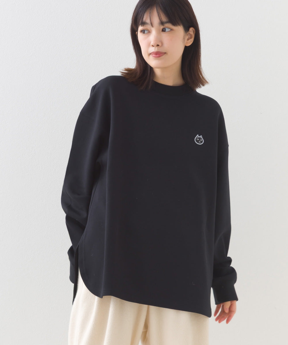 【228】ダンボールニット ラウンドヘム長袖Tシャツ ねこちゃんワッペン【253W427228004】