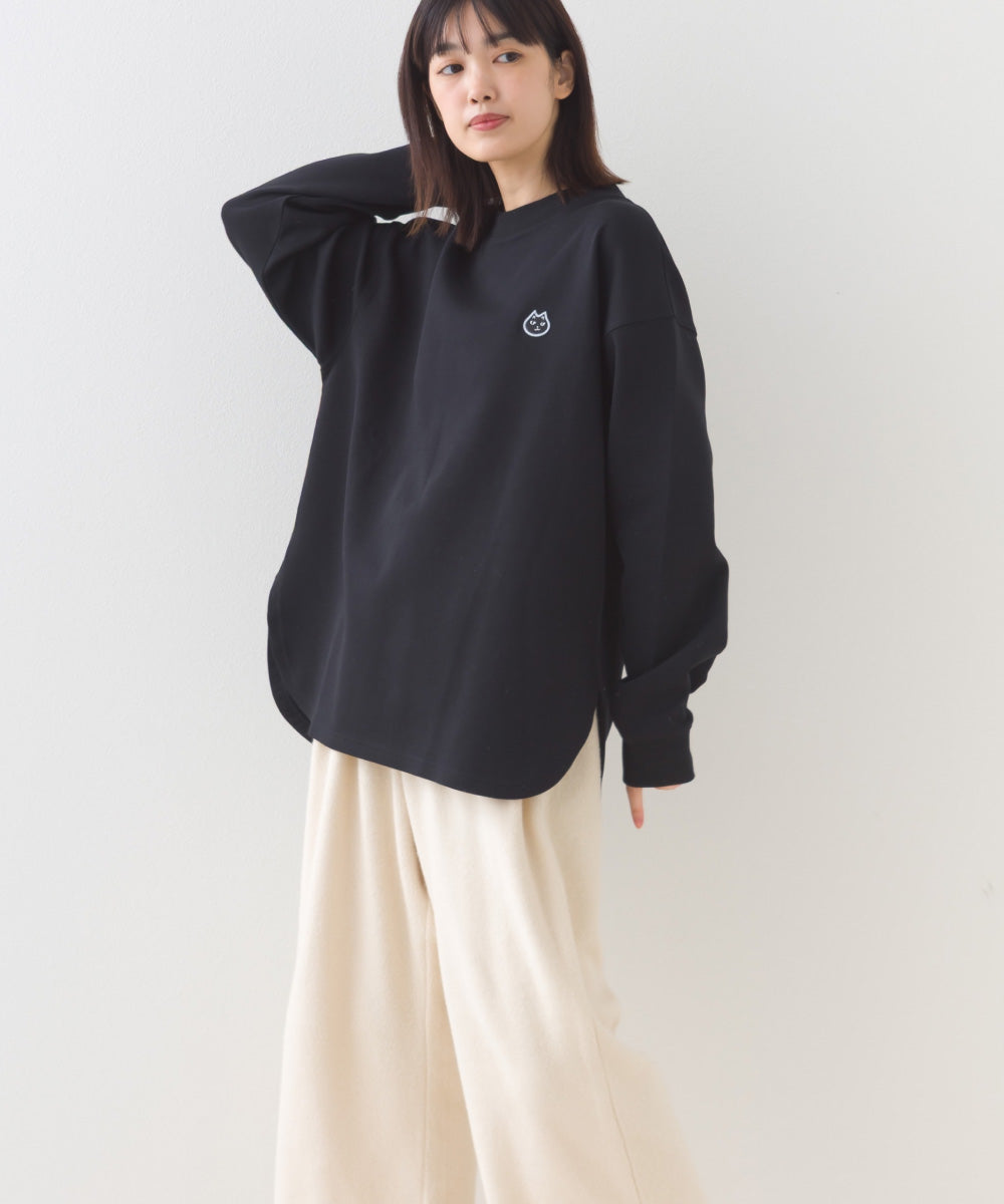 【228】ダンボールニット ラウンドヘム長袖Tシャツ ねこちゃんワッペン【253W427228004】