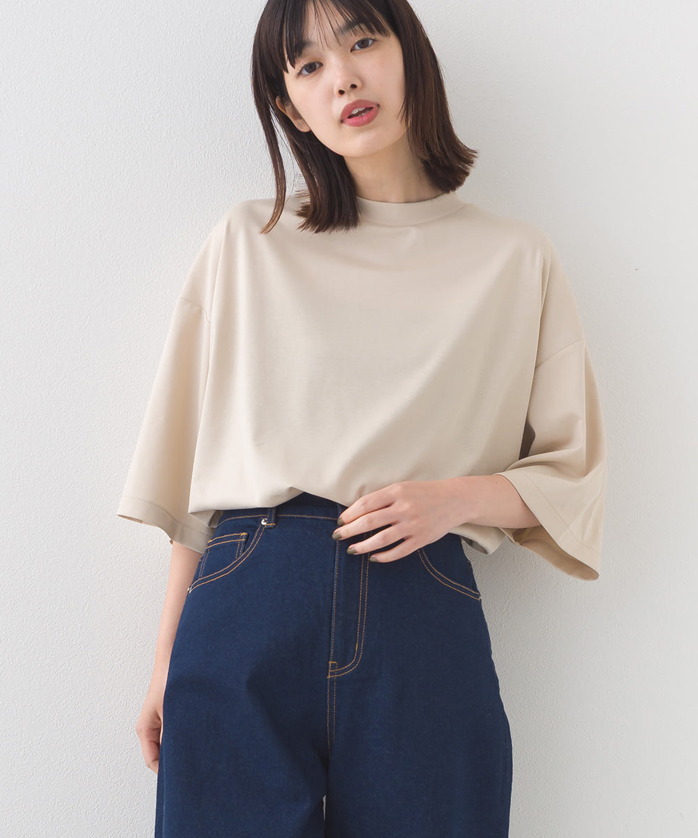 【e voi】シンプルルーズ半袖プルオーバーTシャツ TEIJIN sorona 接触冷感【253W427EVO002】