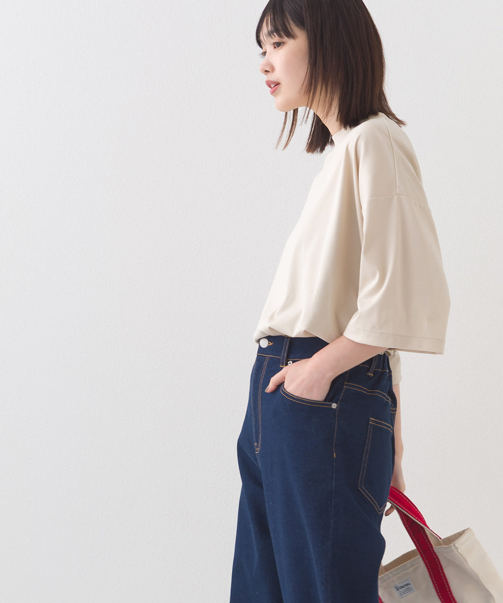 【e voi】シンプルルーズ半袖プルオーバーTシャツ TEIJIN sorona 接触冷感【253W427EVO002】