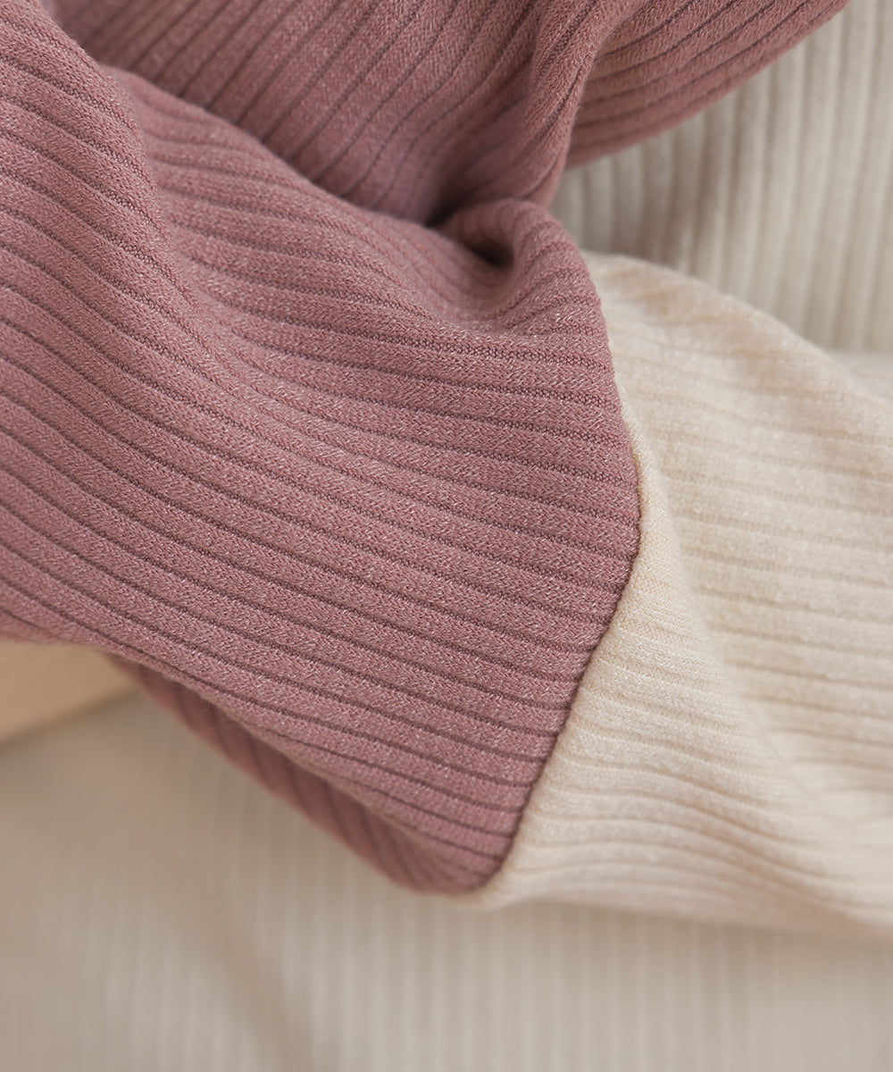 【OMNES】テレコリブ袖バイカラー長袖トップス【254W431OMN124】