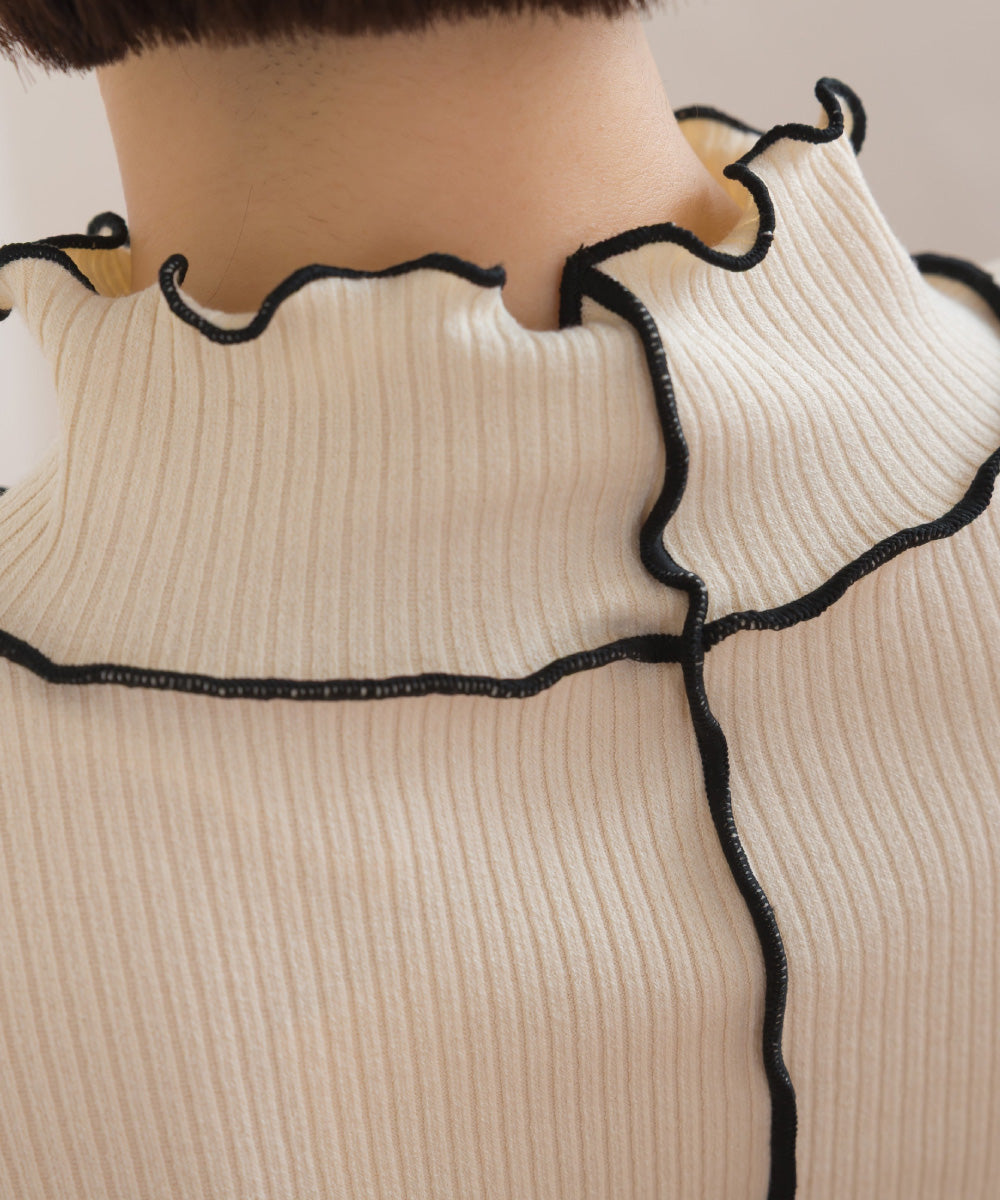 【OMNES】テレコリブハイネックメロー長袖トップス【254W431OMN125】