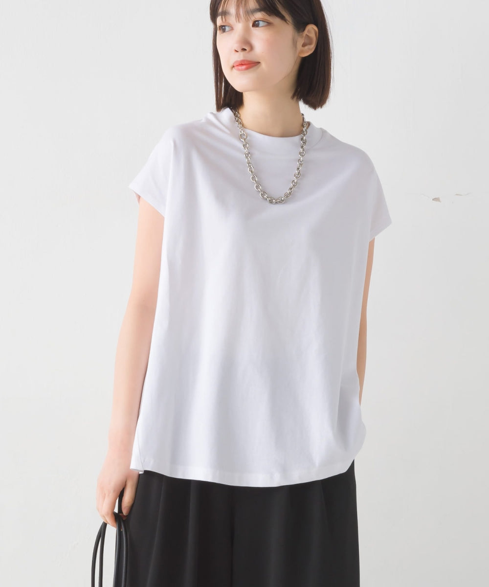 【OMNES PURPLE LABEL】コットンベア天竺 ボトルネックAラインプルオーバー【6124-5496】