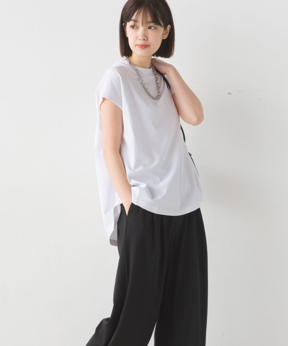 【OMNES PURPLE LABEL】コットンベア天竺 ボトルネックAラインプルオーバー【6124-5496】