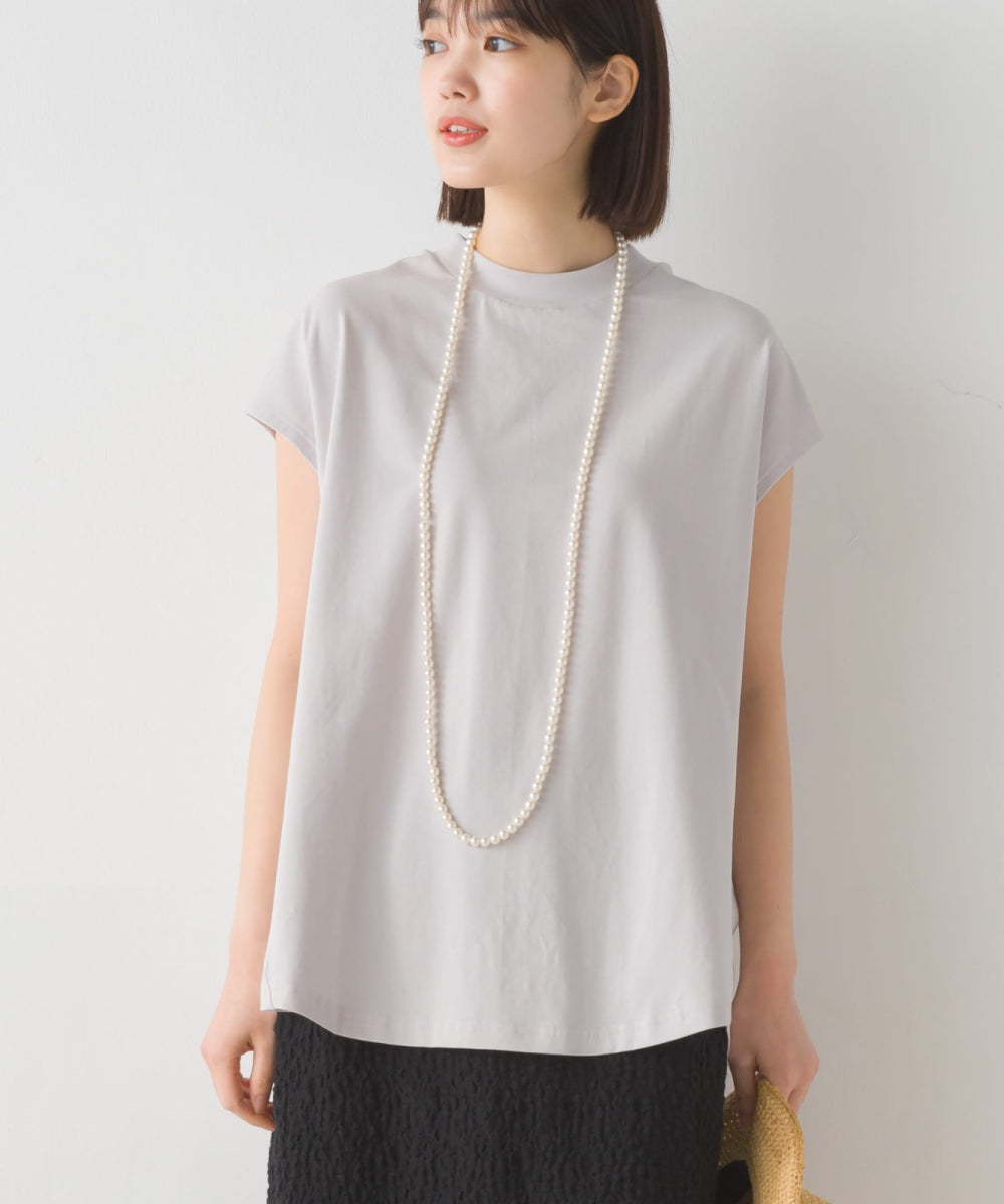 【OMNES PURPLE LABEL】コットンベア天竺 ボトルネックAラインプルオーバー【6124-5496】