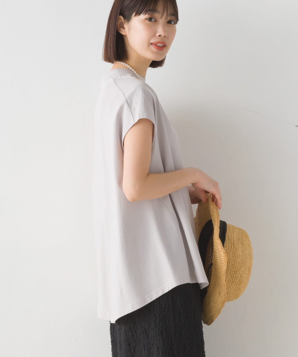 【OMNES PURPLE LABEL】コットンベア天竺 ボトルネックAラインプルオーバー【6124-5496】