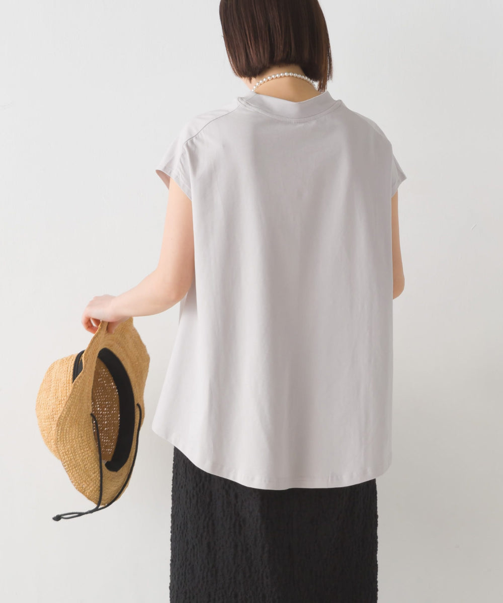 【OMNES PURPLE LABEL】コットンベア天竺 ボトルネックAラインプルオーバー【6124-5496】