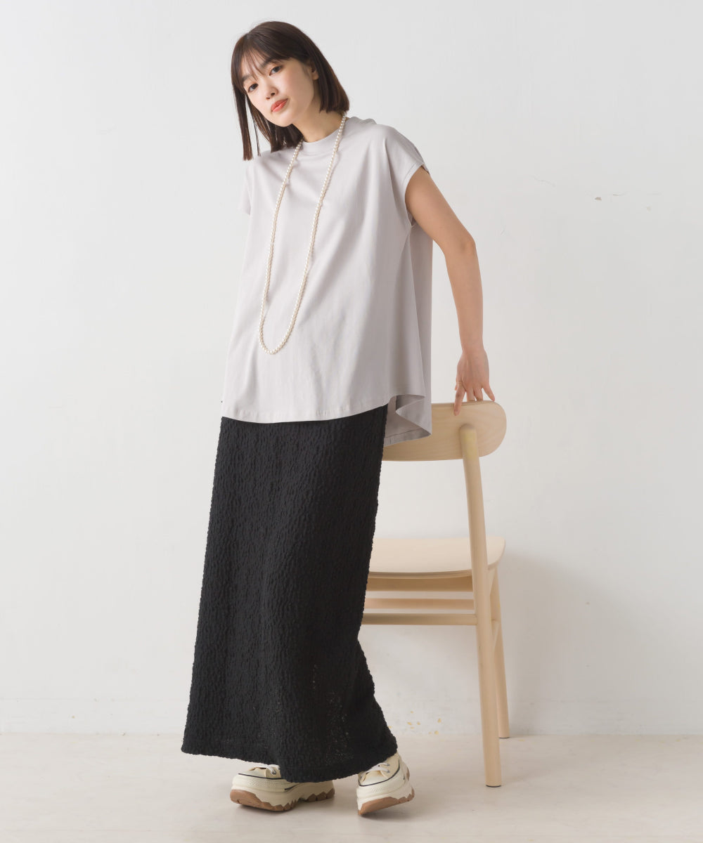 【OMNES PURPLE LABEL】コットンベア天竺 ボトルネックAラインプルオーバー【6124-5496】