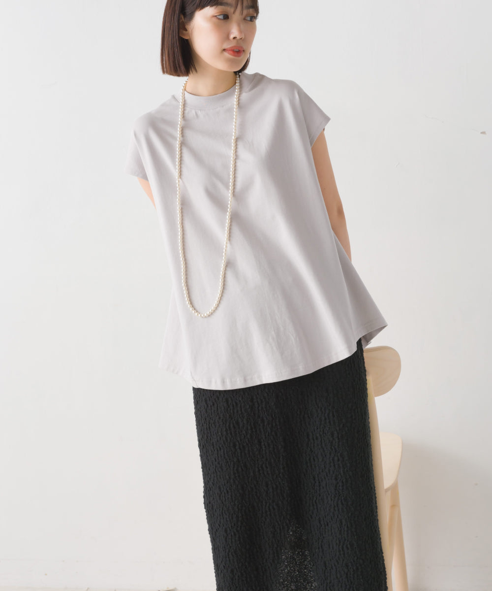 【OMNES PURPLE LABEL】コットンベア天竺 ボトルネックAラインプルオーバー【6124-5496】