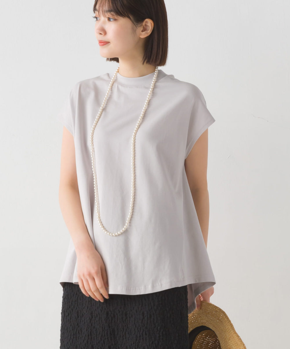 【OMNES PURPLE LABEL】コットンベア天竺 ボトルネックAラインプルオーバー【6124-5496】