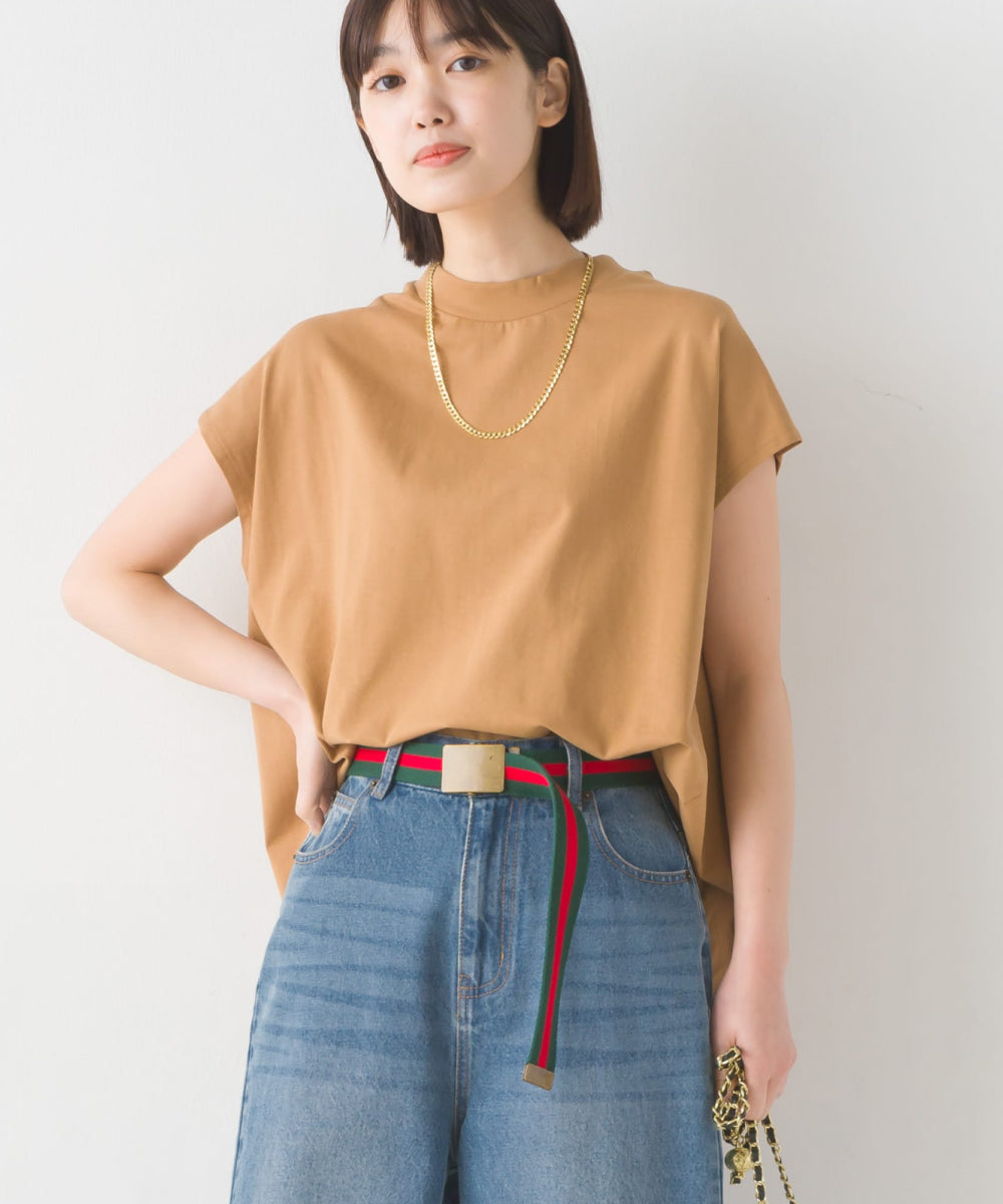 【OMNES PURPLE LABEL】コットンベア天竺 ボトルネックAラインプルオーバー【6124-5496】