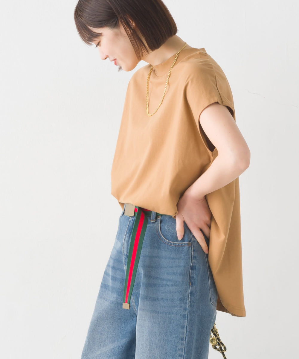 【OMNES PURPLE LABEL】コットンベア天竺 ボトルネックAラインプルオーバー【6124-5496】