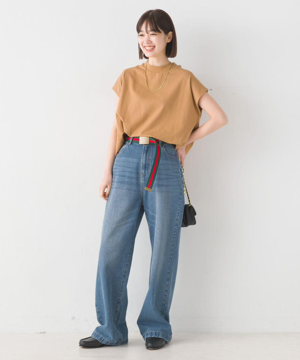 【OMNES PURPLE LABEL】コットンベア天竺 ボトルネックAラインプルオーバー【6124-5496】