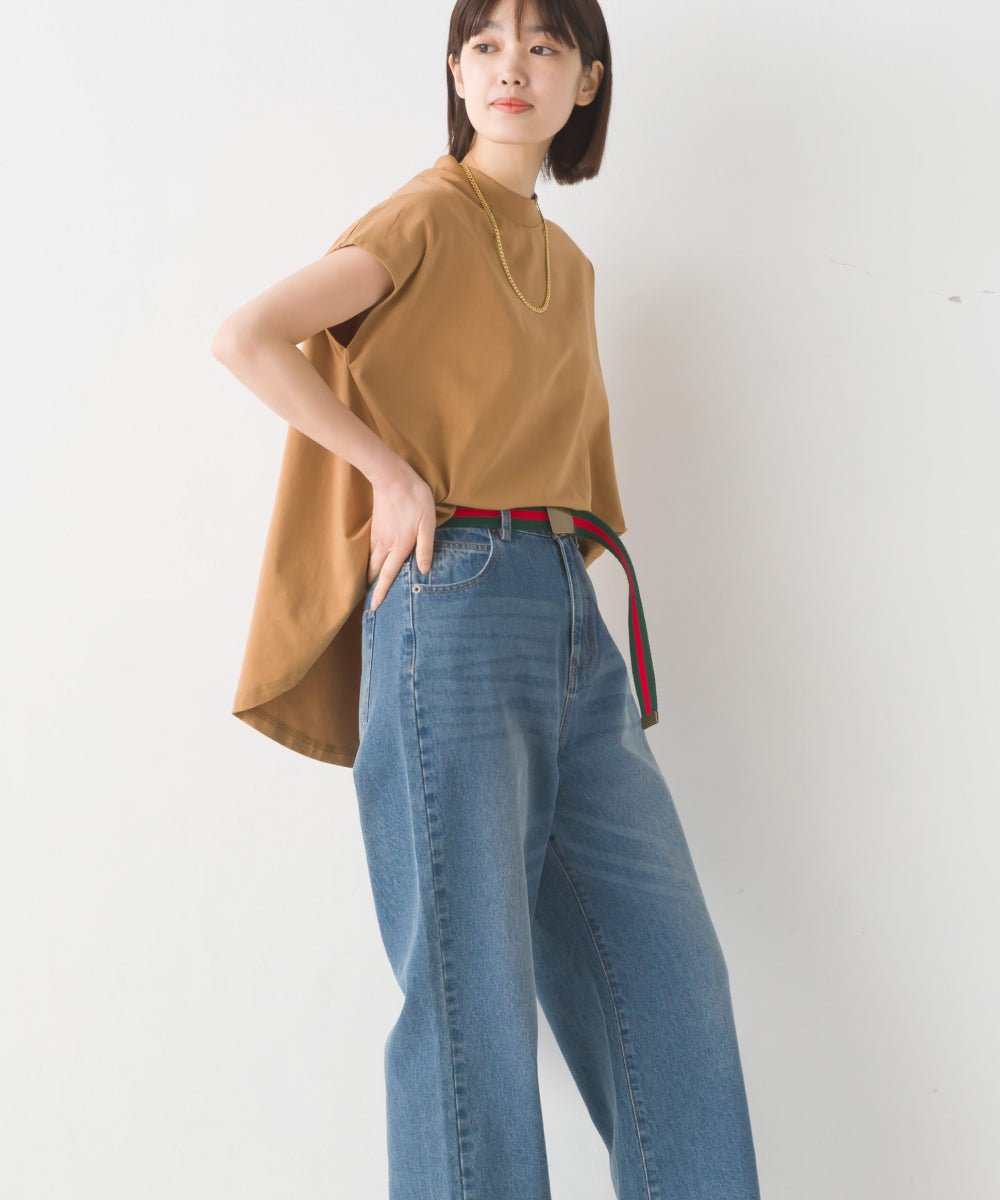 【OMNES PURPLE LABEL】コットンベア天竺 ボトルネックAラインプルオーバー【6124-5496】