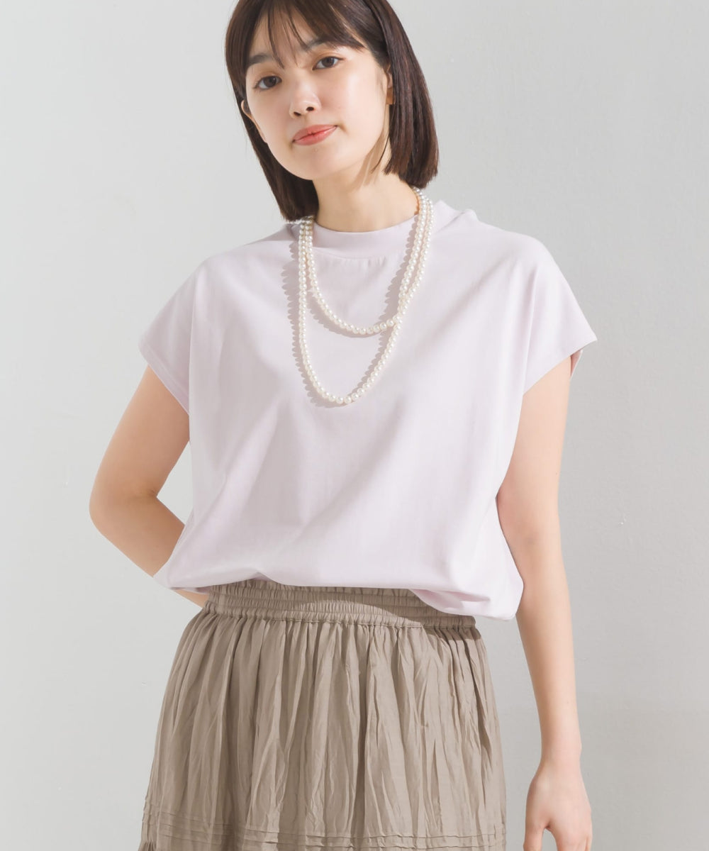 【OMNES PURPLE LABEL】コットンベア天竺 ボトルネックAラインプルオーバー【6124-5496】