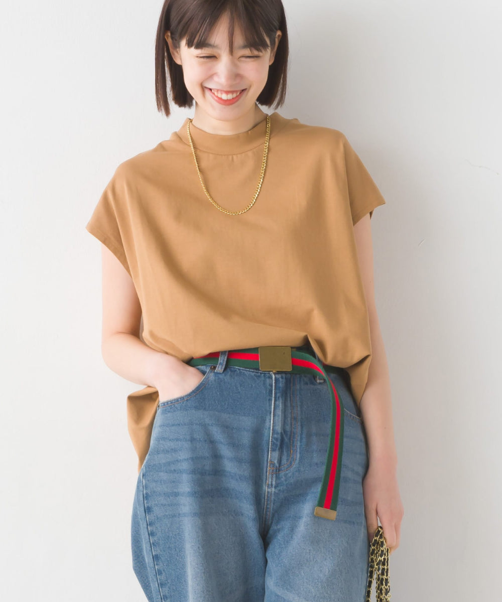 【OMNES PURPLE LABEL】コットンベア天竺 ボトルネックAラインプルオーバー【6124-5496】
