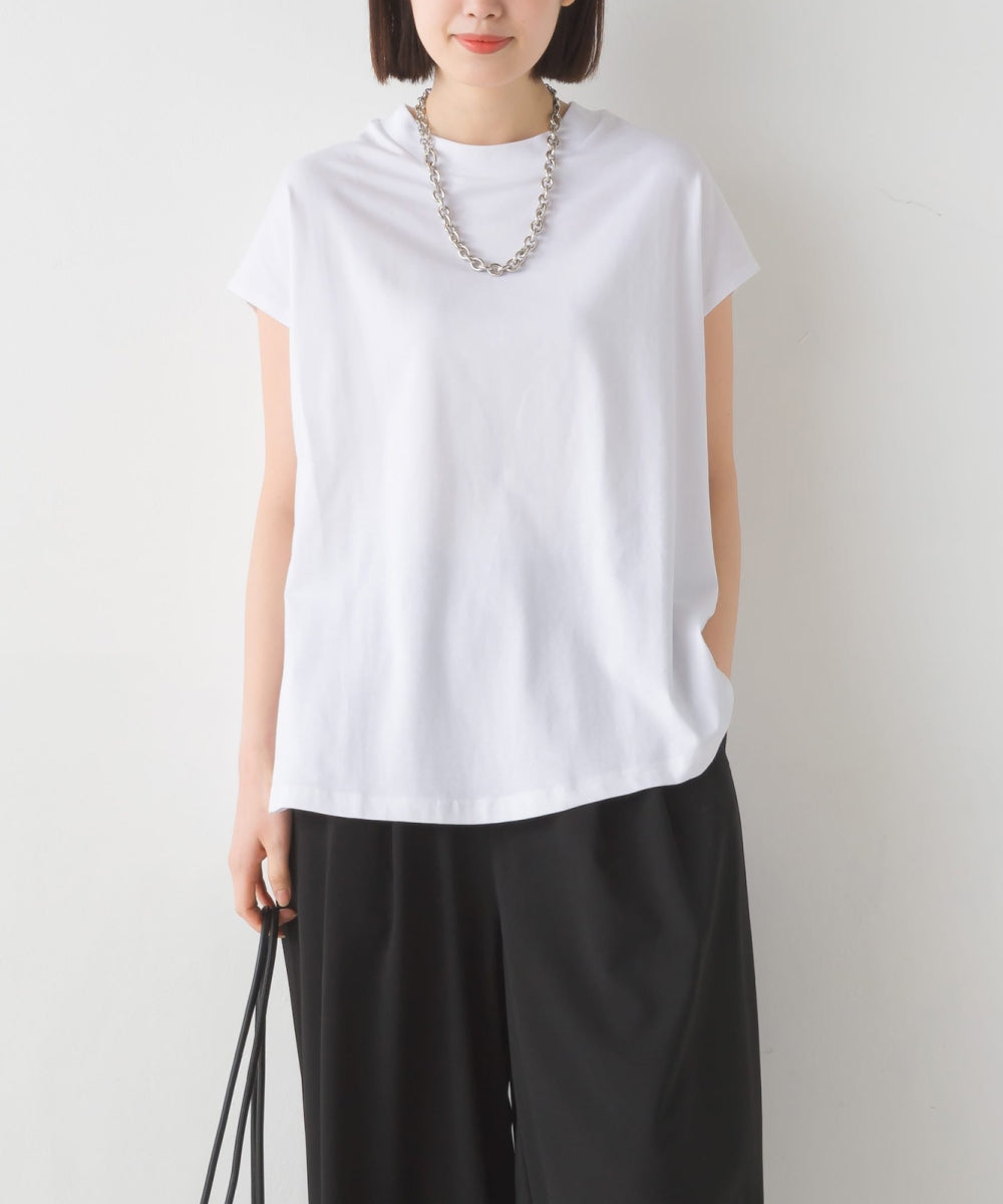 【OMNES PURPLE LABEL】コットンベア天竺 ボトルネックAラインプルオーバー【6124-5496】