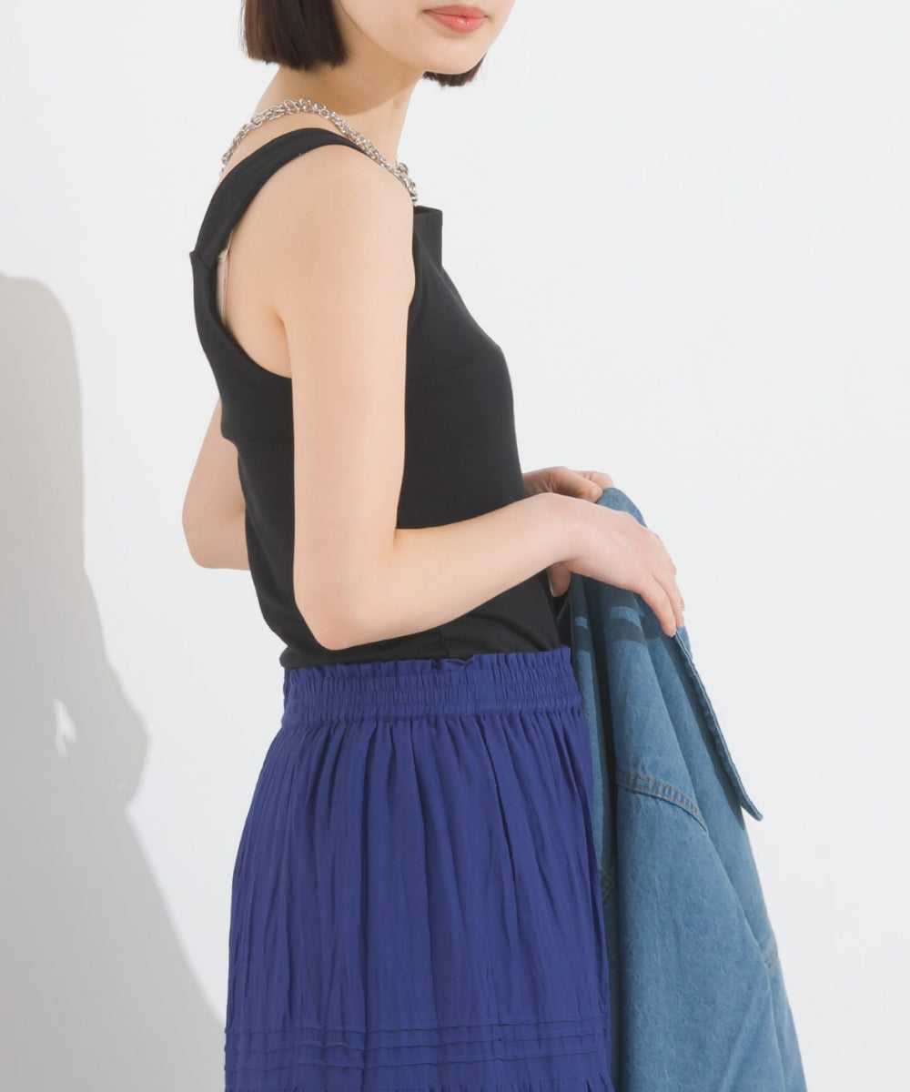【OMNES PURPLE LABEL】コットンベア天竺 チラ見え防止スクエアネックタンクトップ【6124-5498】