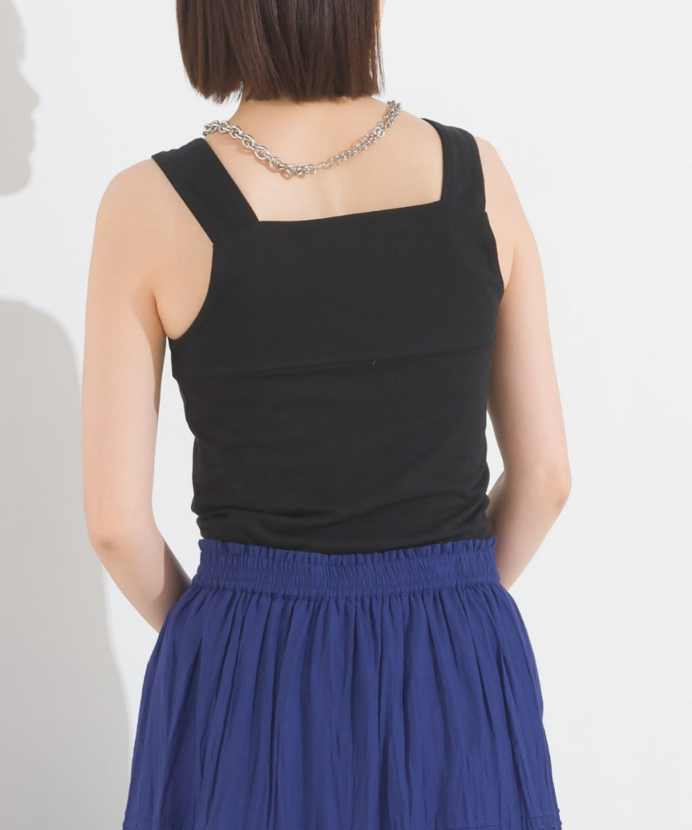 【OMNES PURPLE LABEL】コットンベア天竺 チラ見え防止スクエアネックタンクトップ【6124-5498】