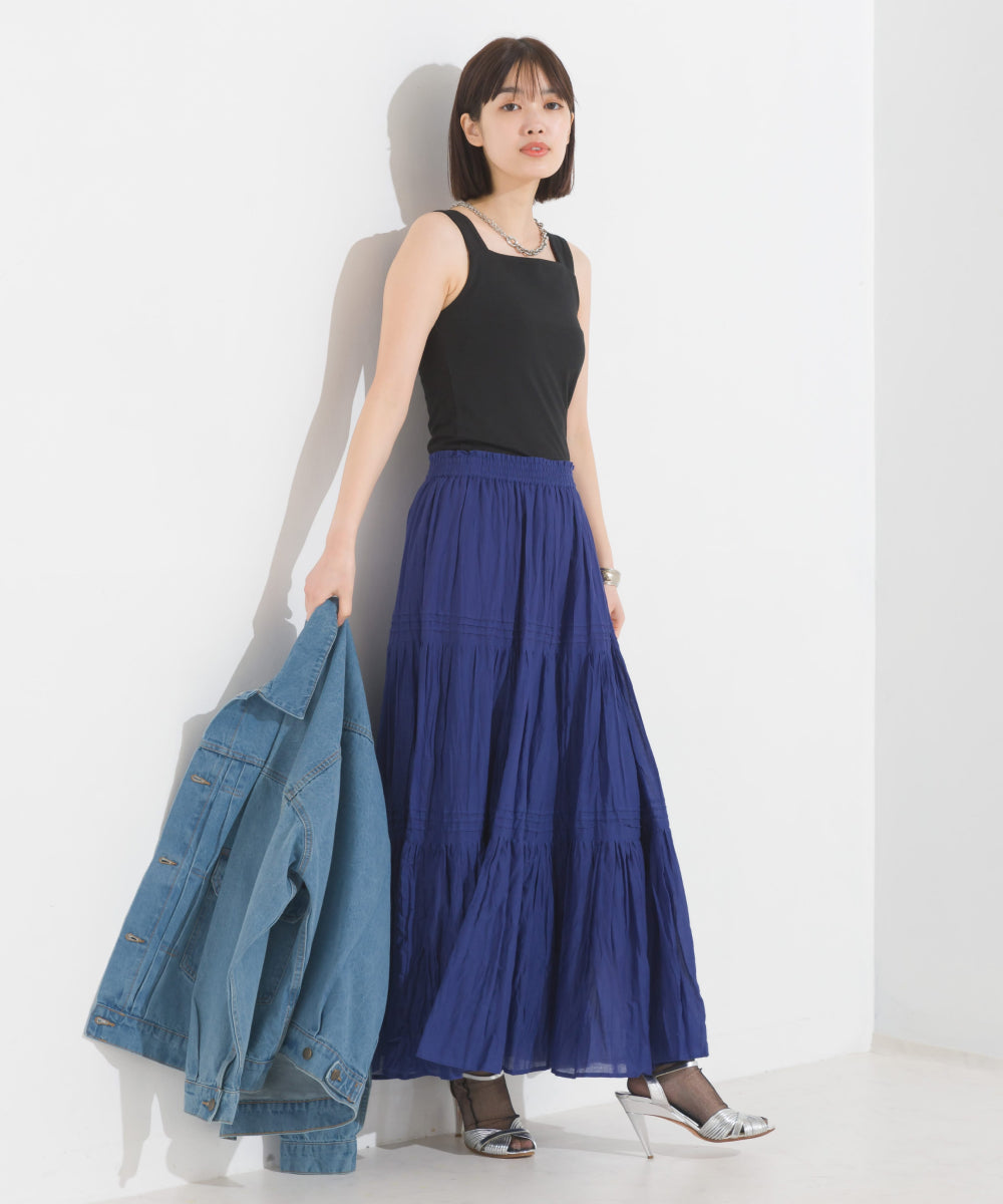 【OMNES PURPLE LABEL】コットンベア天竺 チラ見え防止スクエアネックタンクトップ【6124-5498】
