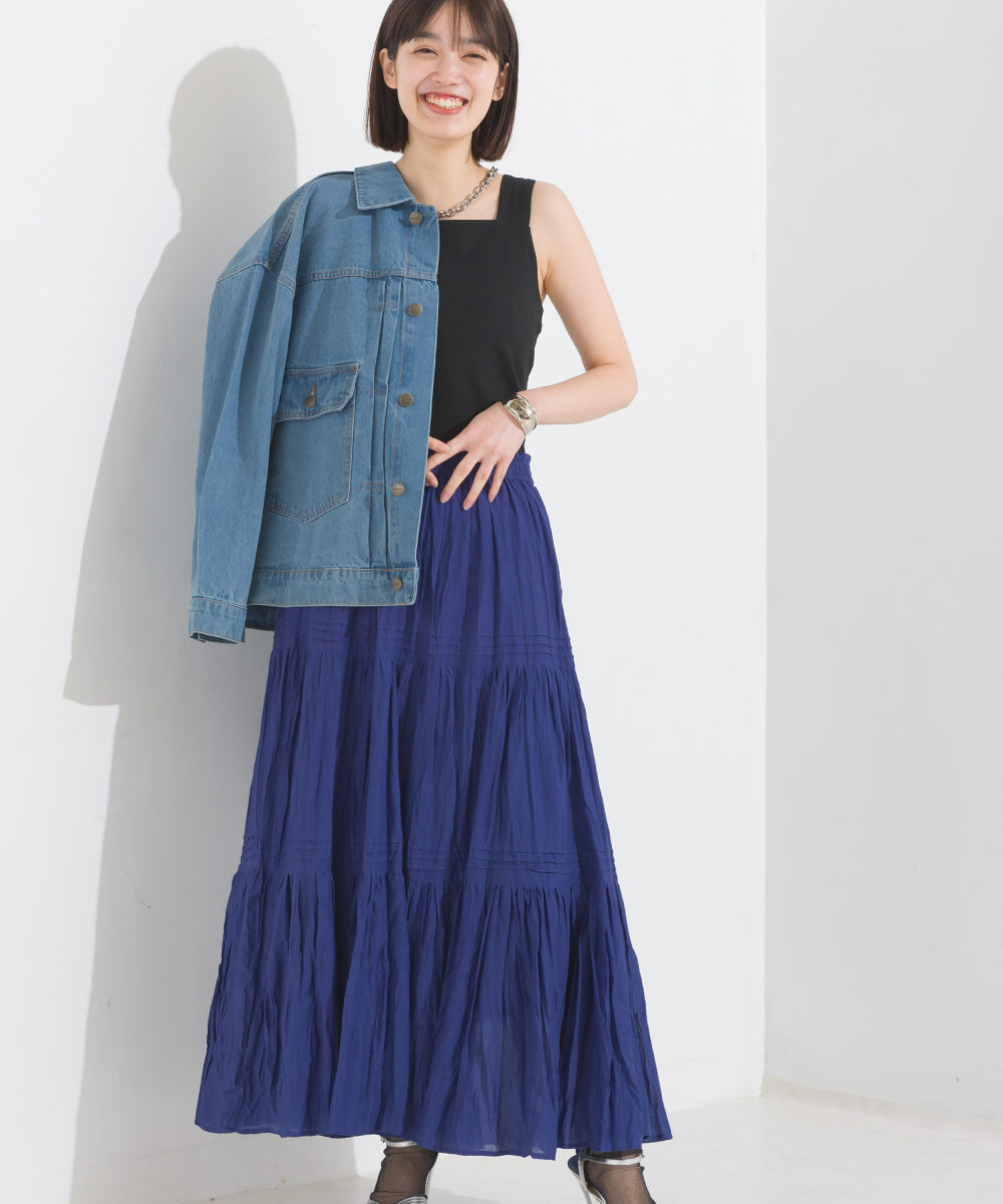 【OMNES PURPLE LABEL】コットンベア天竺 チラ見え防止スクエアネックタンクトップ【6124-5498】