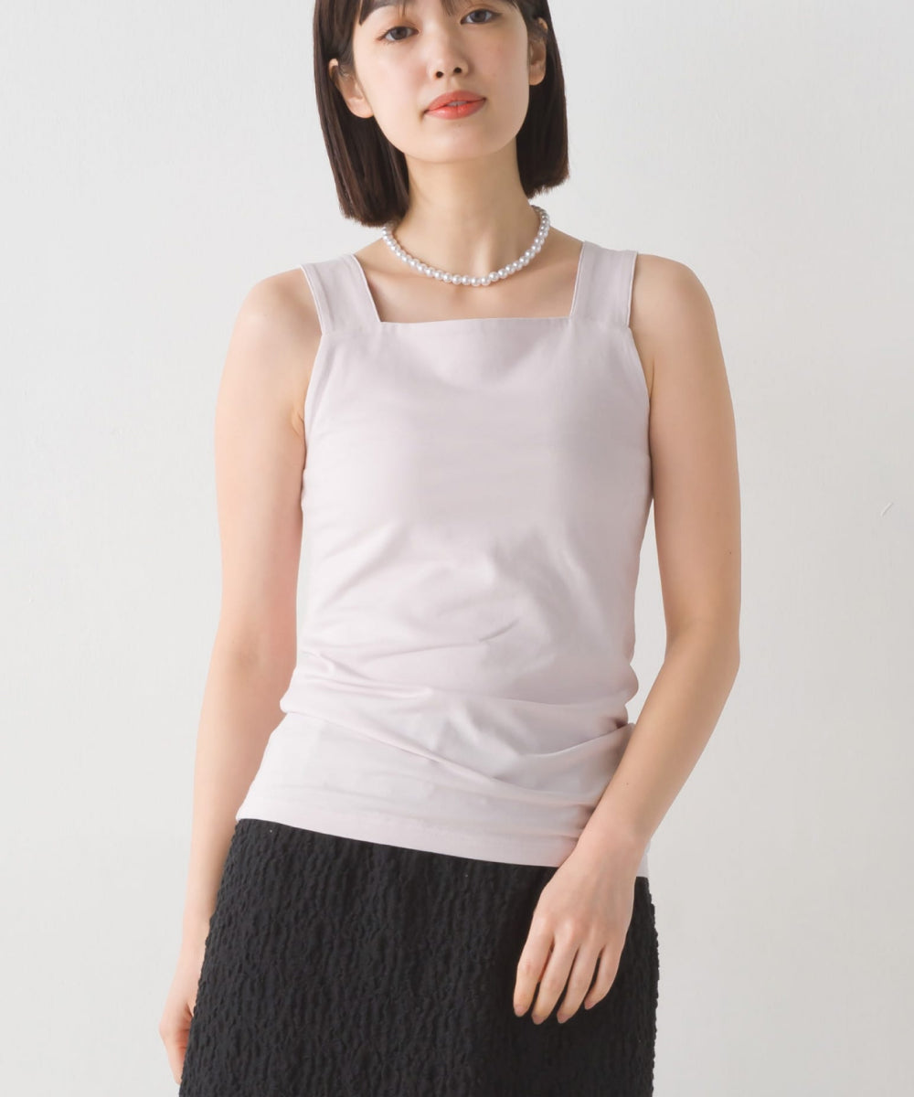 【OMNES PURPLE LABEL】コットンベア天竺 チラ見え防止スクエアネックタンクトップ【6124-5498】