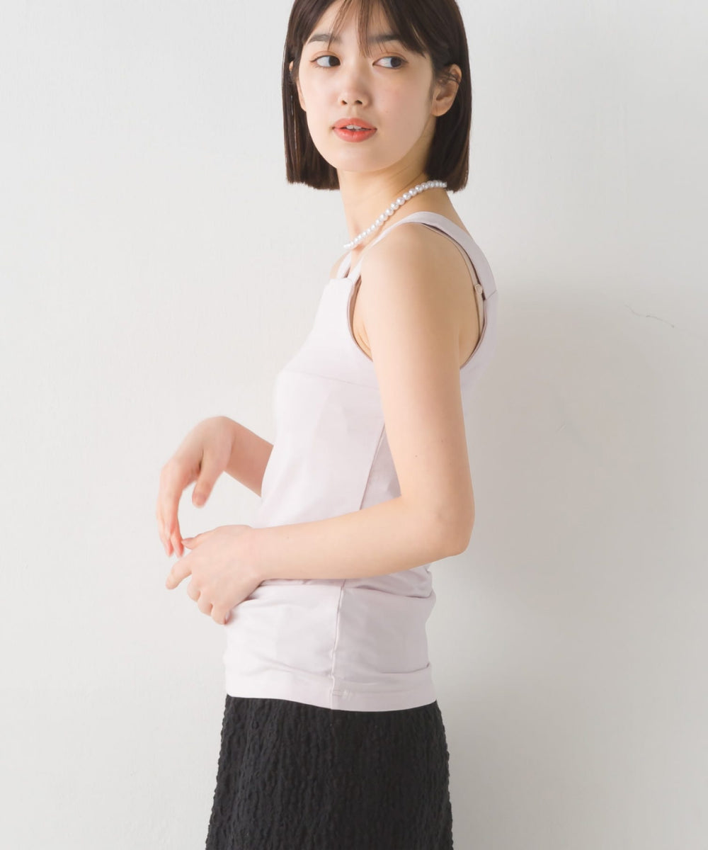 【OMNES PURPLE LABEL】コットンベア天竺 チラ見え防止スクエアネックタンクトップ【6124-5498】