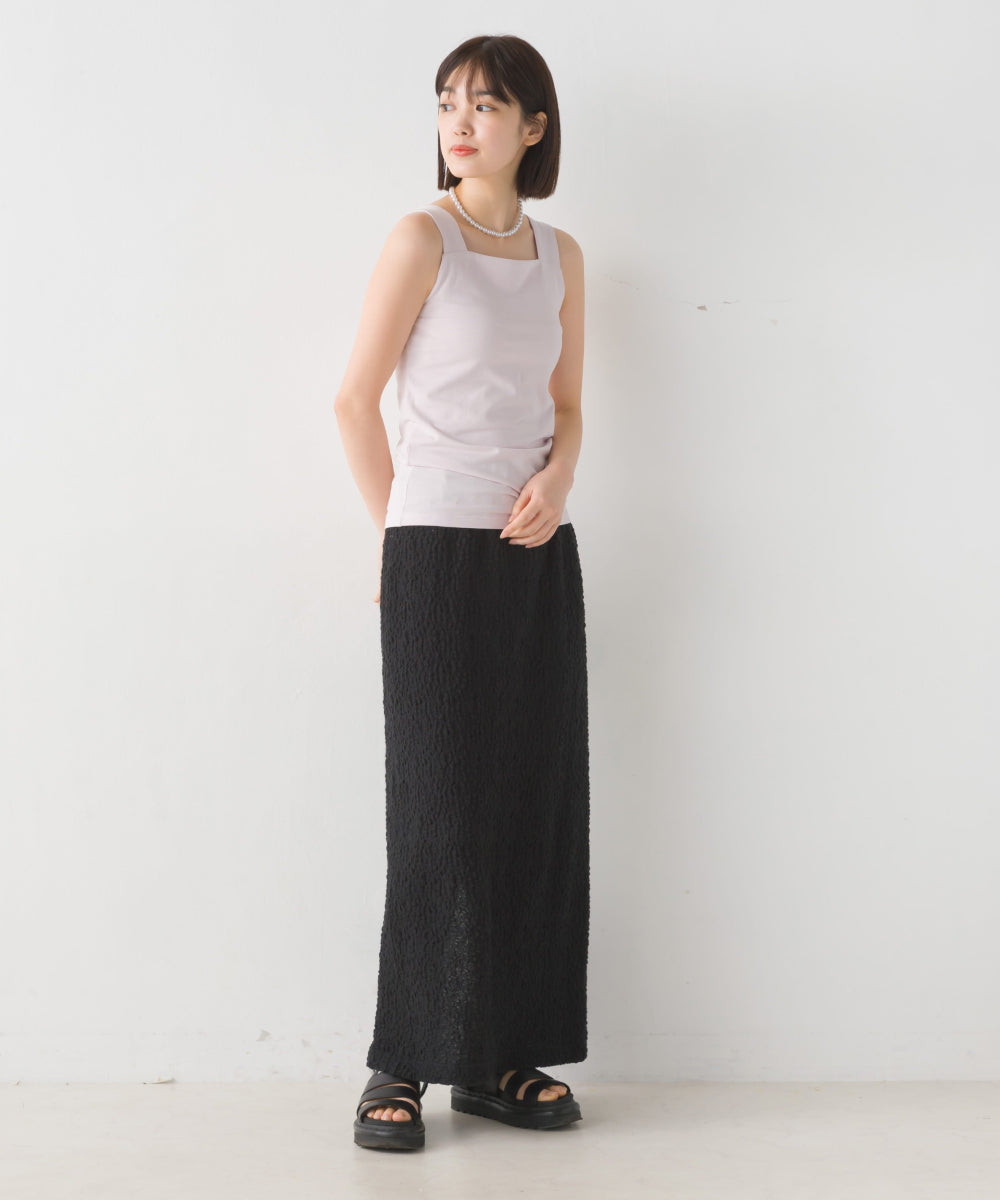 【OMNES PURPLE LABEL】コットンベア天竺 チラ見え防止スクエアネックタンクトップ【6124-5498】