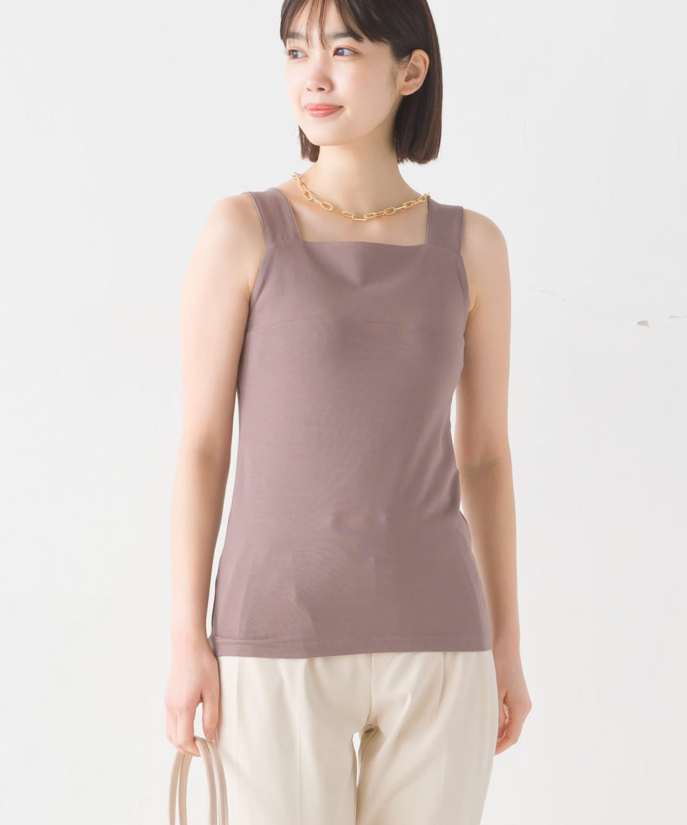 【OMNES PURPLE LABEL】コットンベア天竺 チラ見え防止スクエアネックタンクトップ【6124-5498】