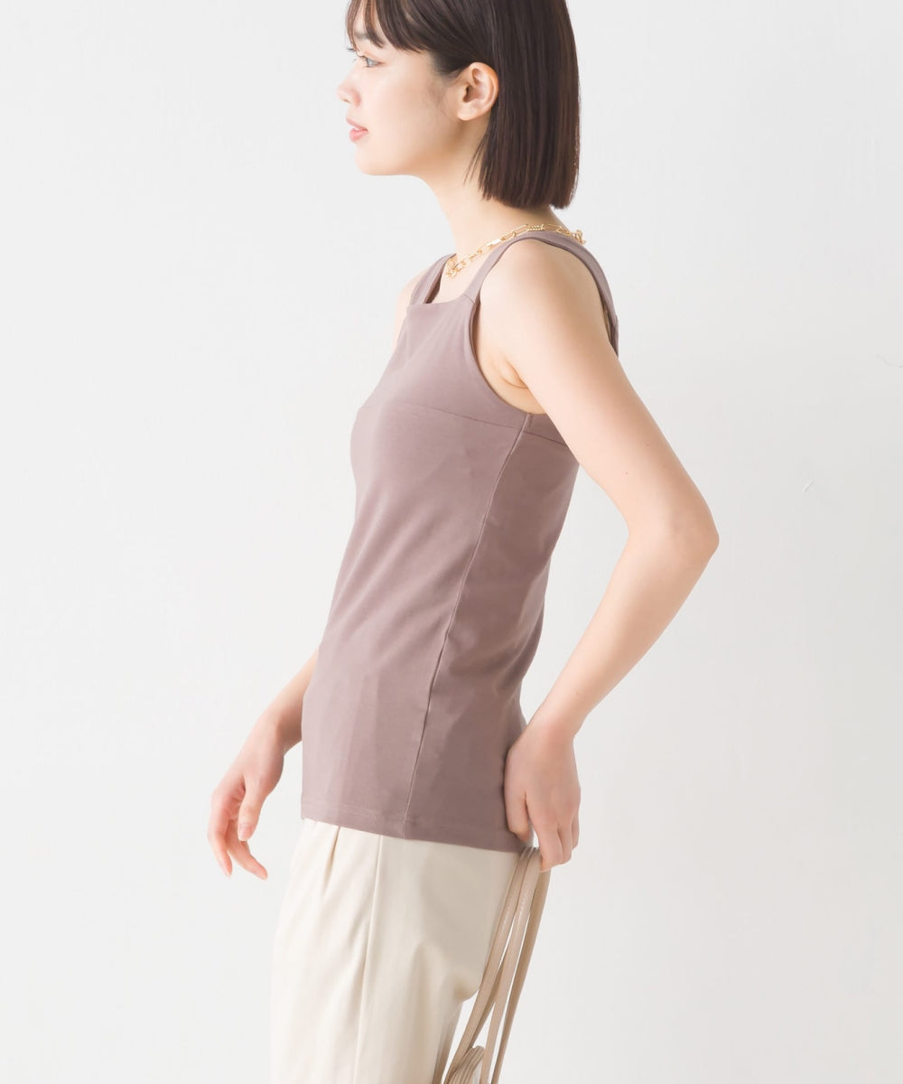 【OMNES PURPLE LABEL】コットンベア天竺 チラ見え防止スクエアネックタンクトップ【6124-5498】