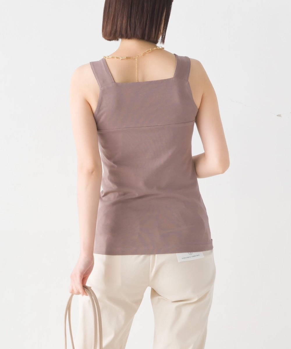 【OMNES PURPLE LABEL】コットンベア天竺 チラ見え防止スクエアネックタンクトップ【6124-5498】