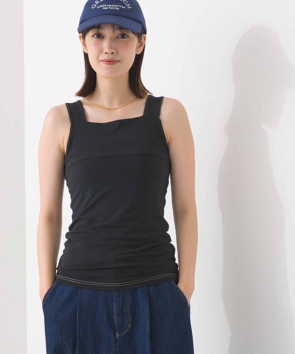 【OMNES PURPLE LABEL】コットンベア天竺 チラ見え防止スクエアネックタンクトップ【6124-5498】