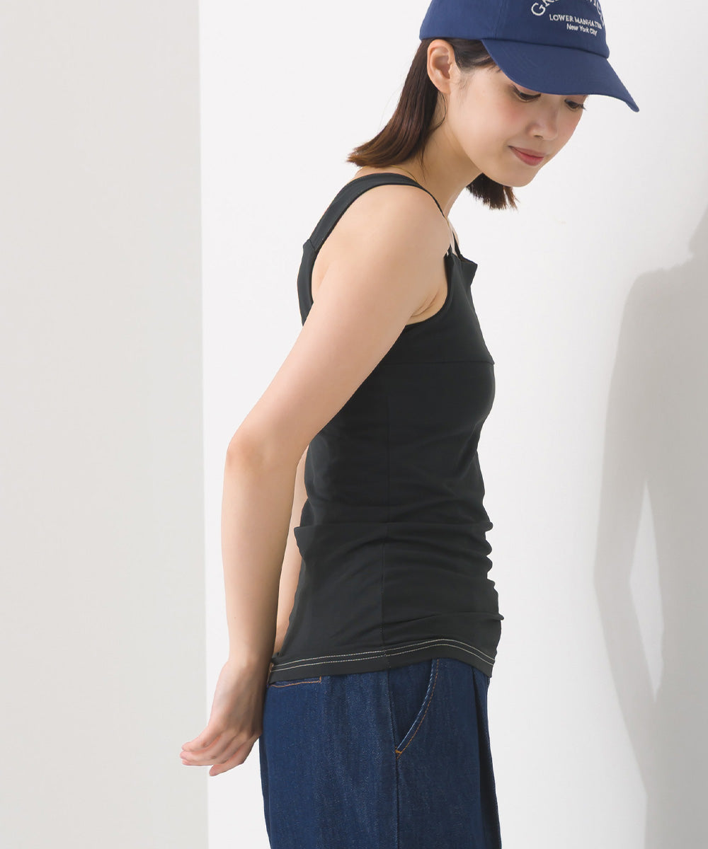 【OMNES PURPLE LABEL】コットンベア天竺 チラ見え防止スクエアネックタンクトップ【6124-5498】