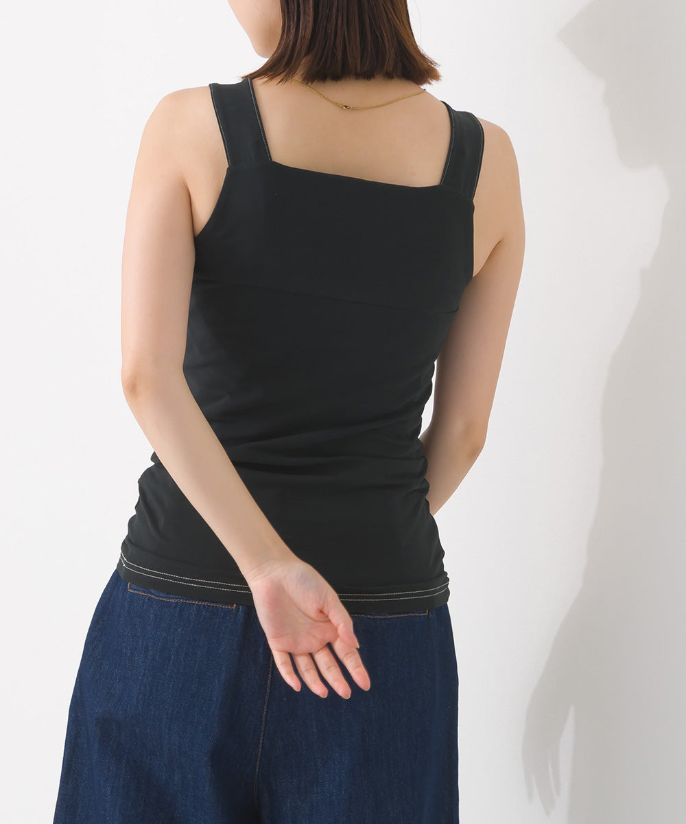 【OMNES PURPLE LABEL】コットンベア天竺 チラ見え防止スクエアネックタンクトップ【6124-5498】