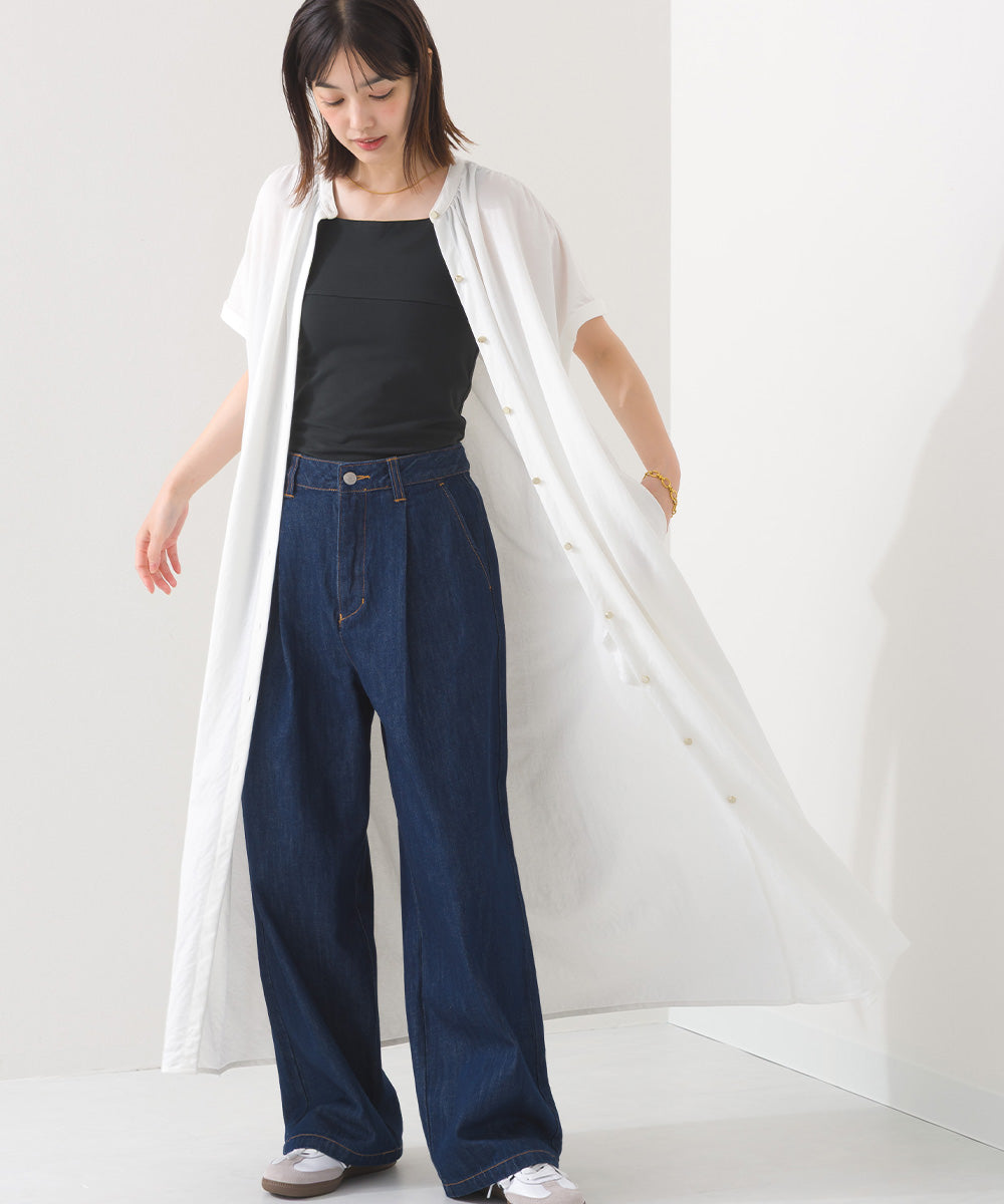 【OMNES PURPLE LABEL】コットンベア天竺 チラ見え防止スクエアネックタンクトップ【6124-5498】