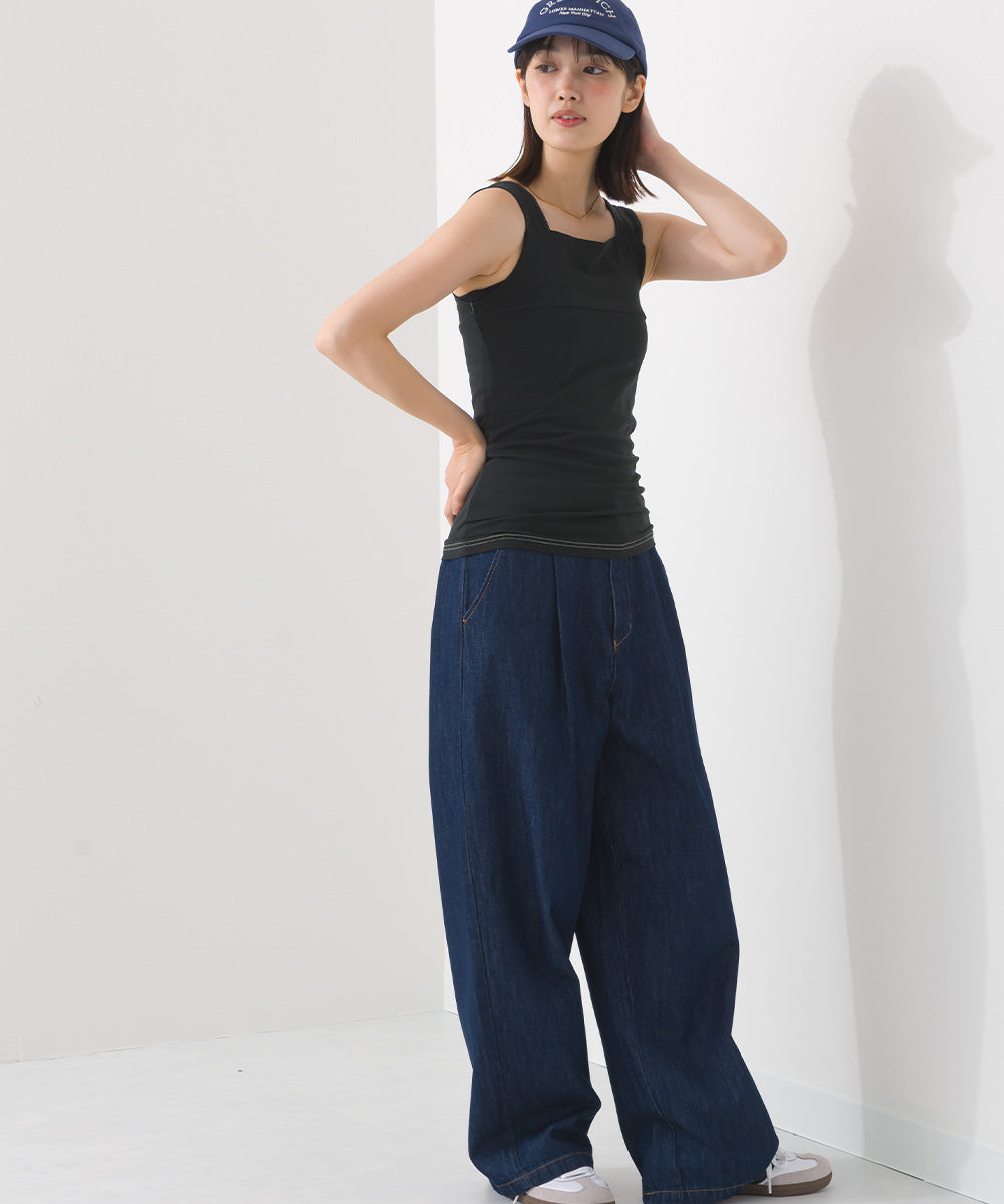 【OMNES PURPLE LABEL】コットンベア天竺 チラ見え防止スクエアネックタンクトップ【6124-5498】