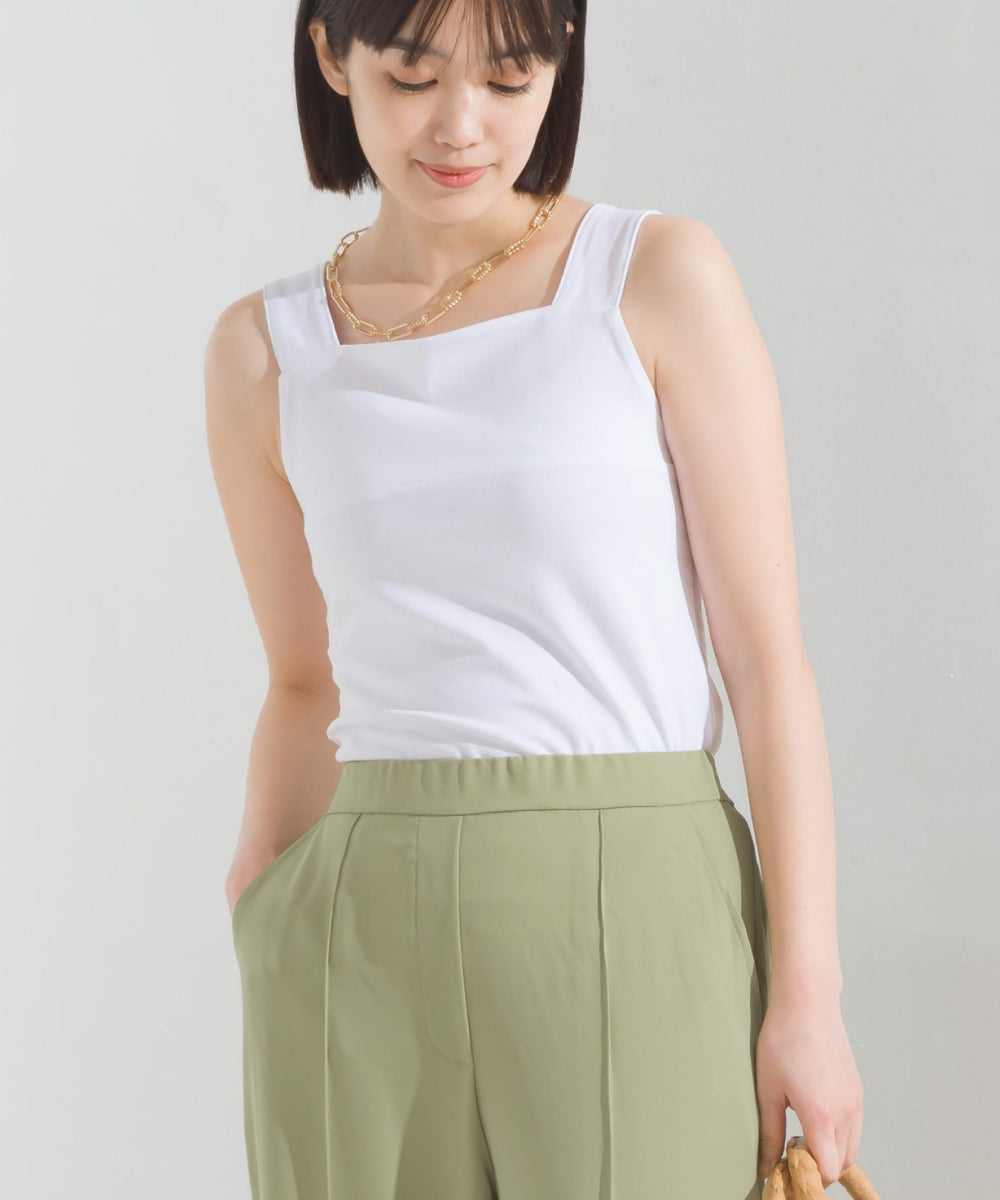 【OMNES PURPLE LABEL】コットンベア天竺 チラ見え防止スクエアネックタンクトップ【6124-5498】