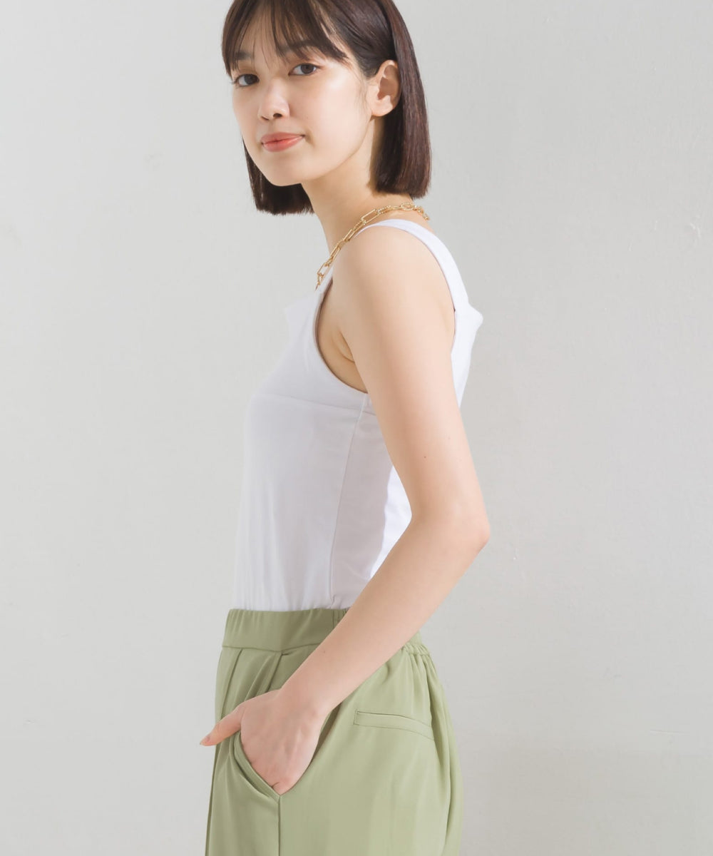 【OMNES PURPLE LABEL】コットンベア天竺 チラ見え防止スクエアネックタンクトップ【6124-5498】
