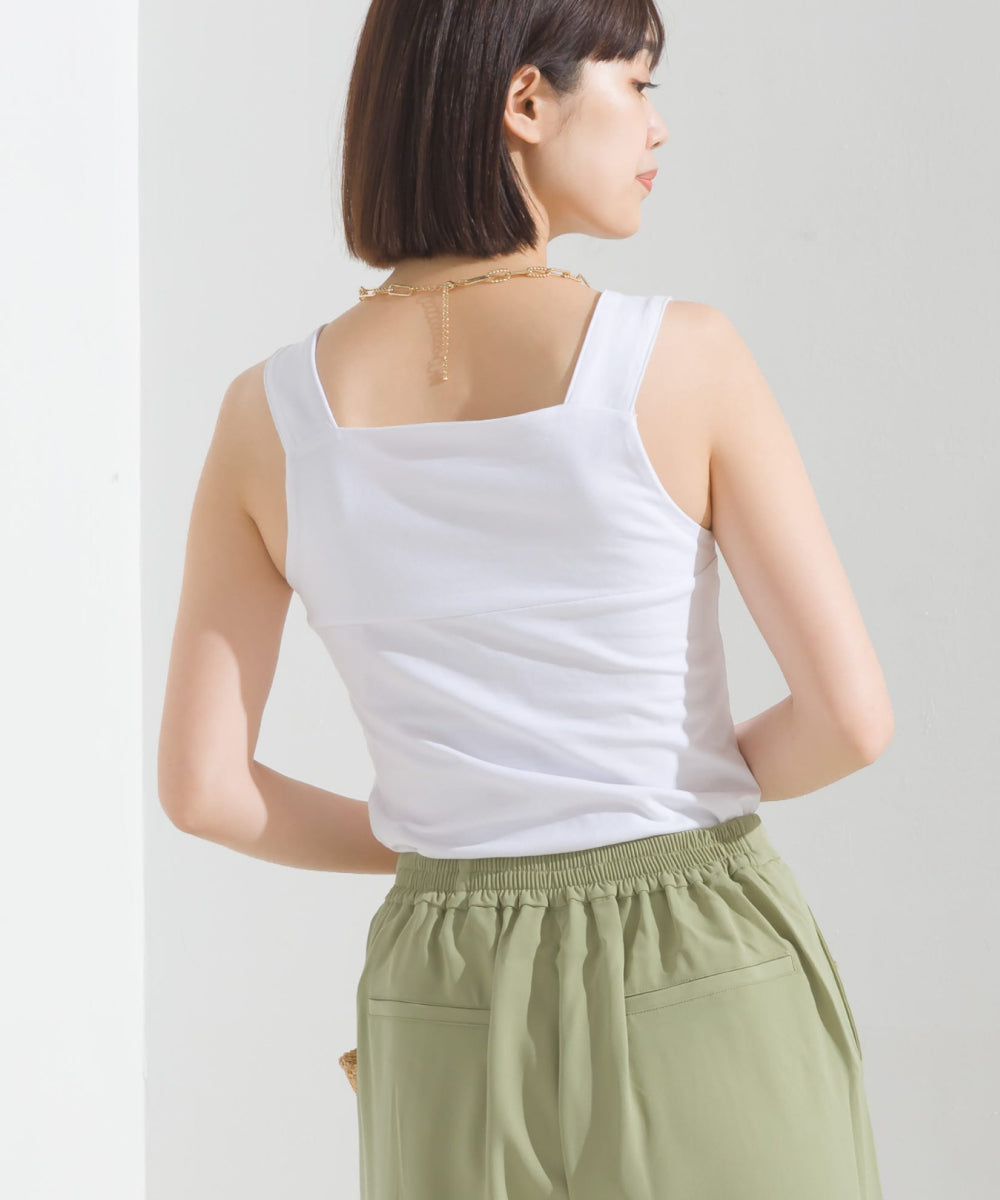 【OMNES PURPLE LABEL】コットンベア天竺 チラ見え防止スクエアネックタンクトップ【6124-5498】
