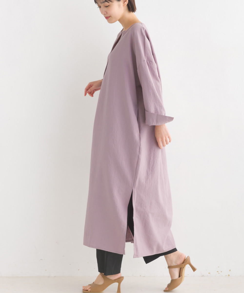 【OMNES Another Edition】気流染め加工 スキッパーワンピース 長袖 半袖【7120-9030】