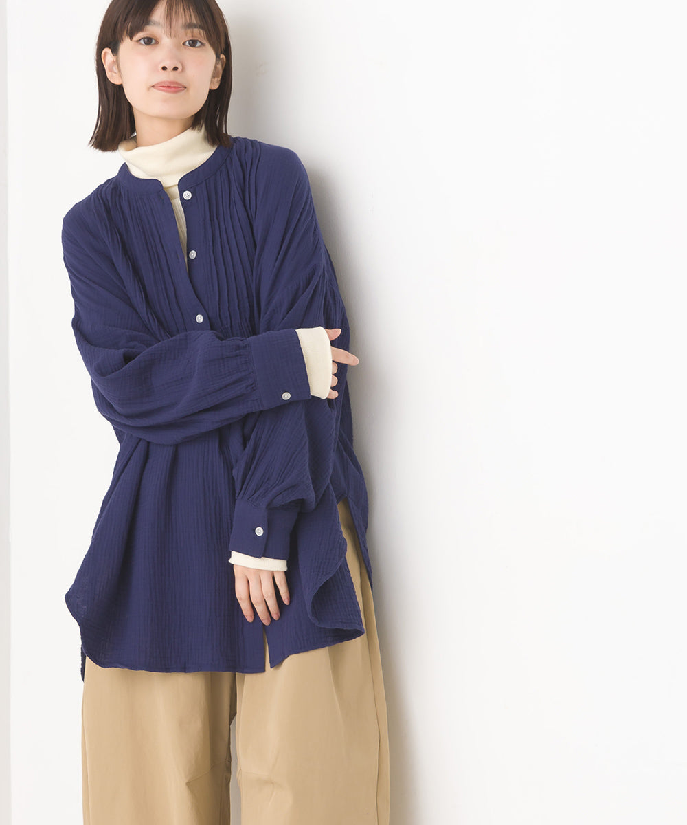 【OMNES】ダブルガーゼピンタック長袖シャツ【7121-4053】