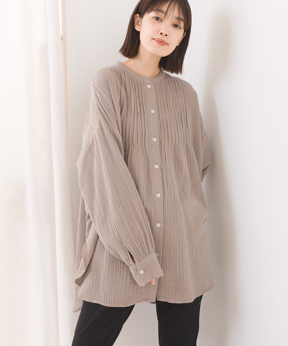 【OMNES】ダブルガーゼピンタック長袖シャツ【7121-4053】