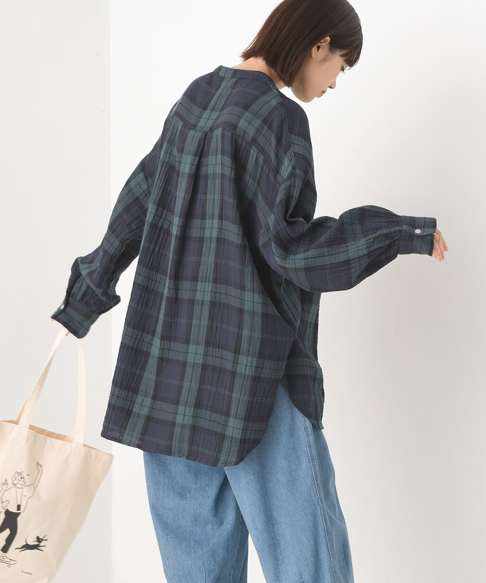 【OMNES】ダブルガーゼピンタック長袖シャツ【7121-4053】