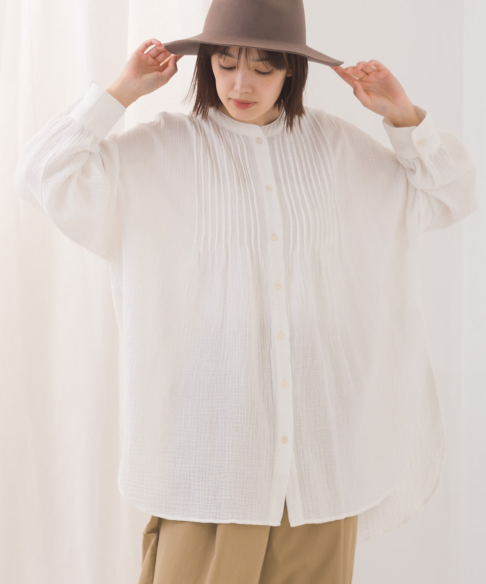 【OMNES】ダブルガーゼピンタック長袖シャツ【7121-4053】