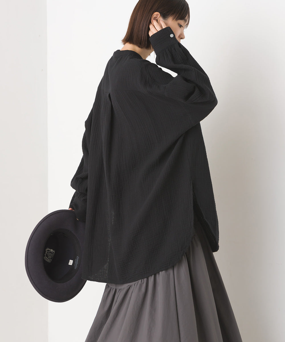 【OMNES】ダブルガーゼピンタック長袖シャツ【7121-4053】