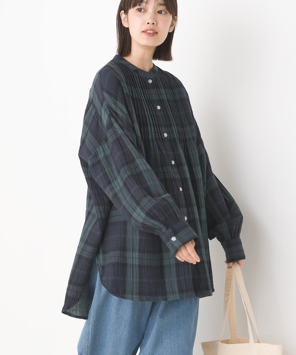 【OMNES】ダブルガーゼピンタック長袖シャツ【7121-4053】