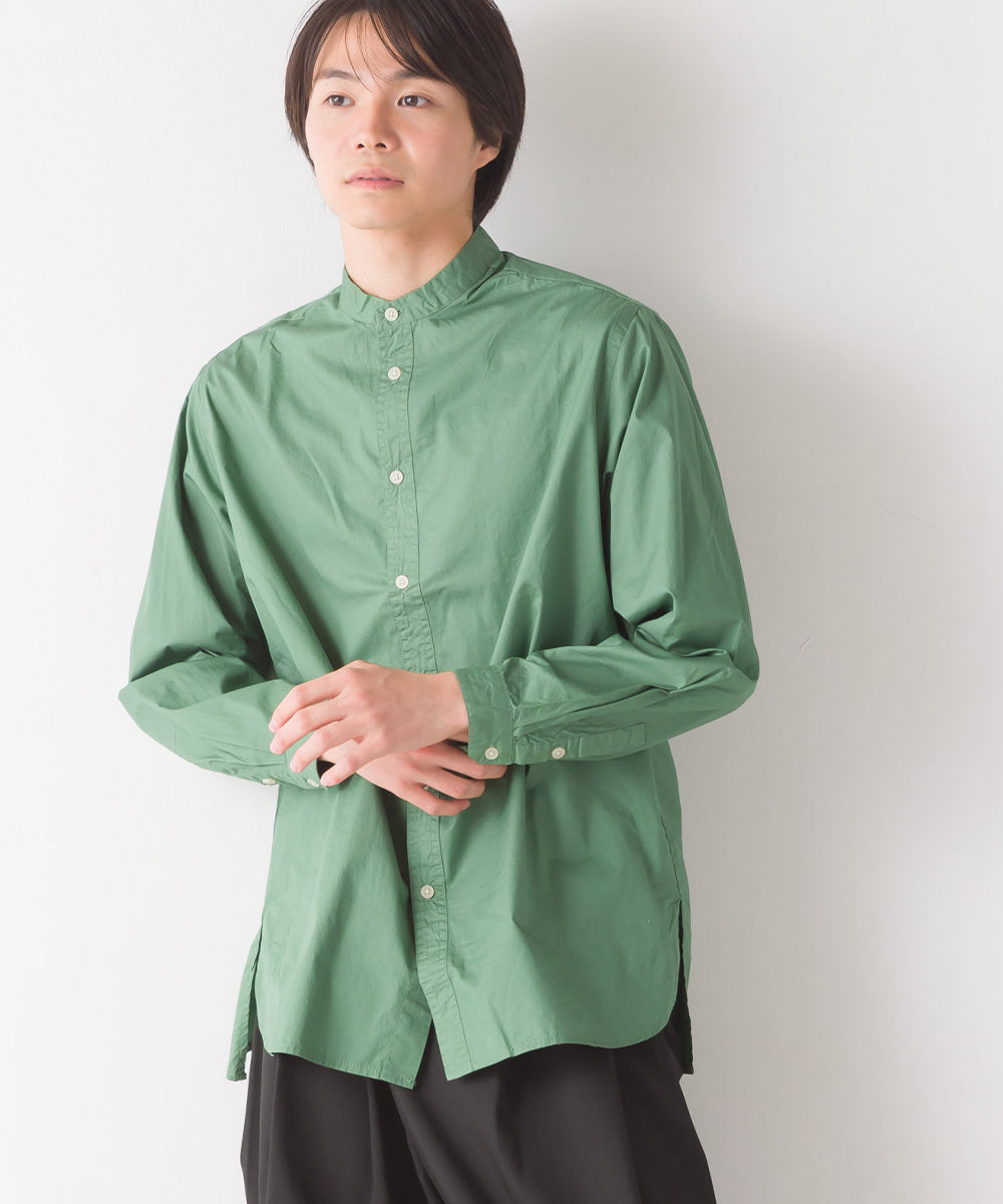 【OMNES Another Edition】メンズ 製品洗いタイプライタースタンドカラーセミロング丈長袖シャツ【7121-4055】